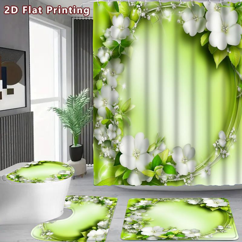Set Tenda da Doccia da 4 Pezzi con Tappetino Antiscivolo per Bagno, Copriwater, Tappeto Sagomato e 12 Ganci, Decorazione per Bagno