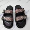 Mens Genuine Leather T-Strap Flat Slipper With Dual Buckles Non-Slip Rubber Sole Water Resistant Comfortable Daily Casual