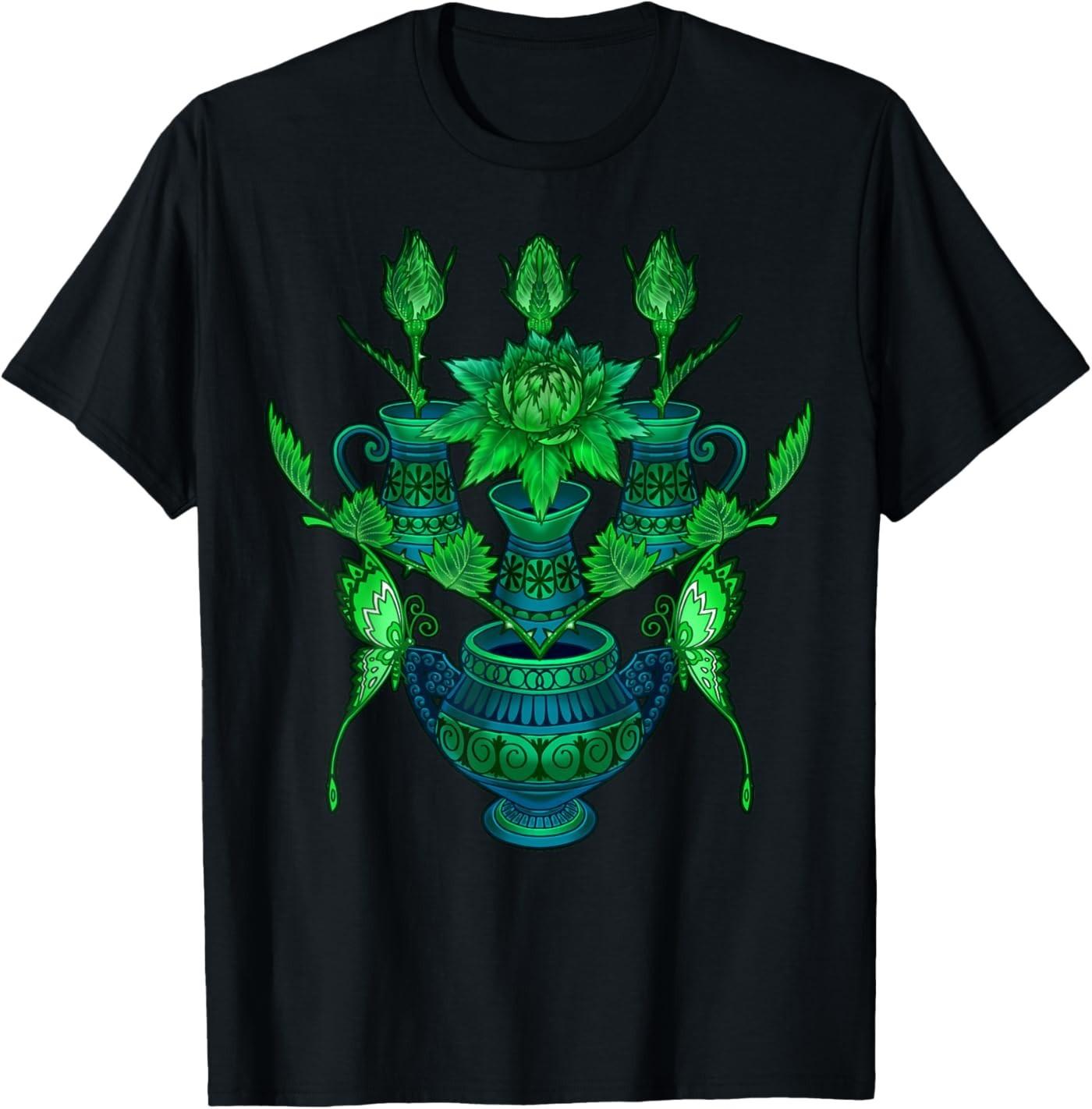 Fantasy greek mythology anime style green rose butterfly T-Shirt XXXXL