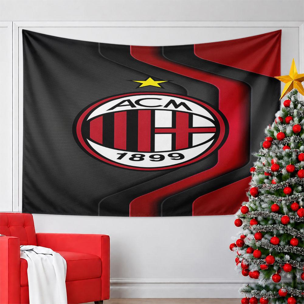 AC Milan Logo with Red and Black Design Pattern Wall Hanging Tapestry Decorative Tapestry Home Decor for Bedroom and Living Room