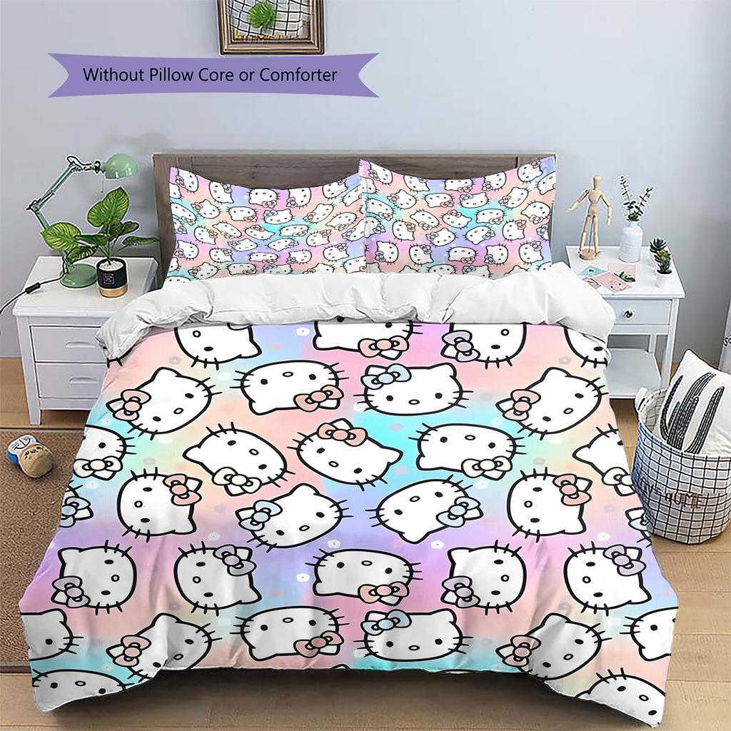 Hello Kitty Pattern Bedding Quilt Set Home Decoration Gift (1 * duvet cover + 2 * pillowcase without core)