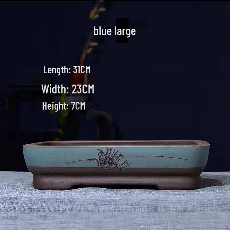 Extra-Large Breathable Purple Clay Square Bonsai Pot for Succulents and Green Plants