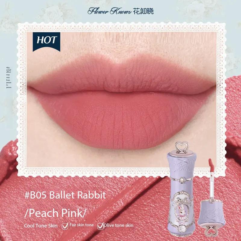 Flowerknows Garden Makeup Tekutá rtěnka na rty, Dlouhotrvající matná rtěnka pro až 12hodinové nošení, Sametový tekutý rtěnka, Lesk na rty, Hydratační přípravek
