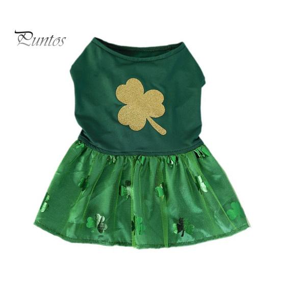 

Платье для собак с узором «клевер» Юбка-пачка для домашних животных Одежда для маленьких собак и кошек Официальное платье для выпускного вечера для домашних животных на Рождество, свадьбу, день рождения. День Патрика S