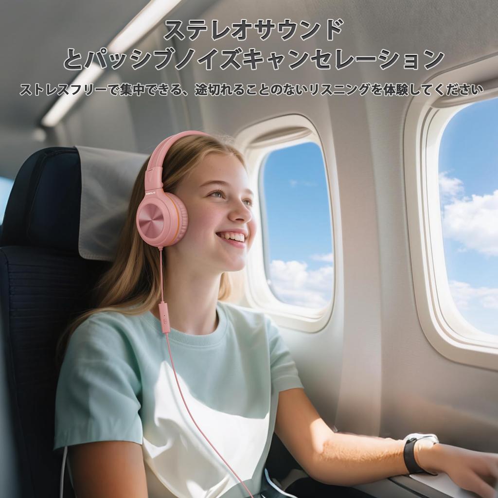 SIMOLIO Kabelgebundene Kopfhörer mit 104dB Lautstärke Faltbares Leichtgewicht-Headset mit Share-Buchse für 904P Mädchen-Mikrofon, 85dB, 94dB, Begrenzungen, & Tasche, Kinder, Schule,