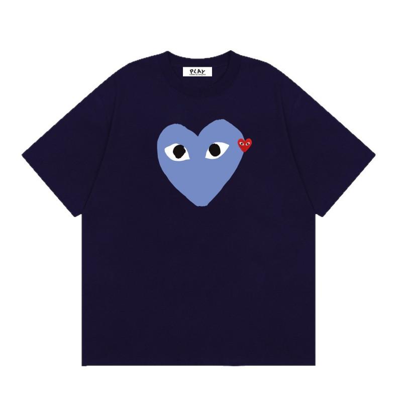 Unisex Cotton T-Shirt With Blue Heart Print Loose Fit Casual Tee Youth