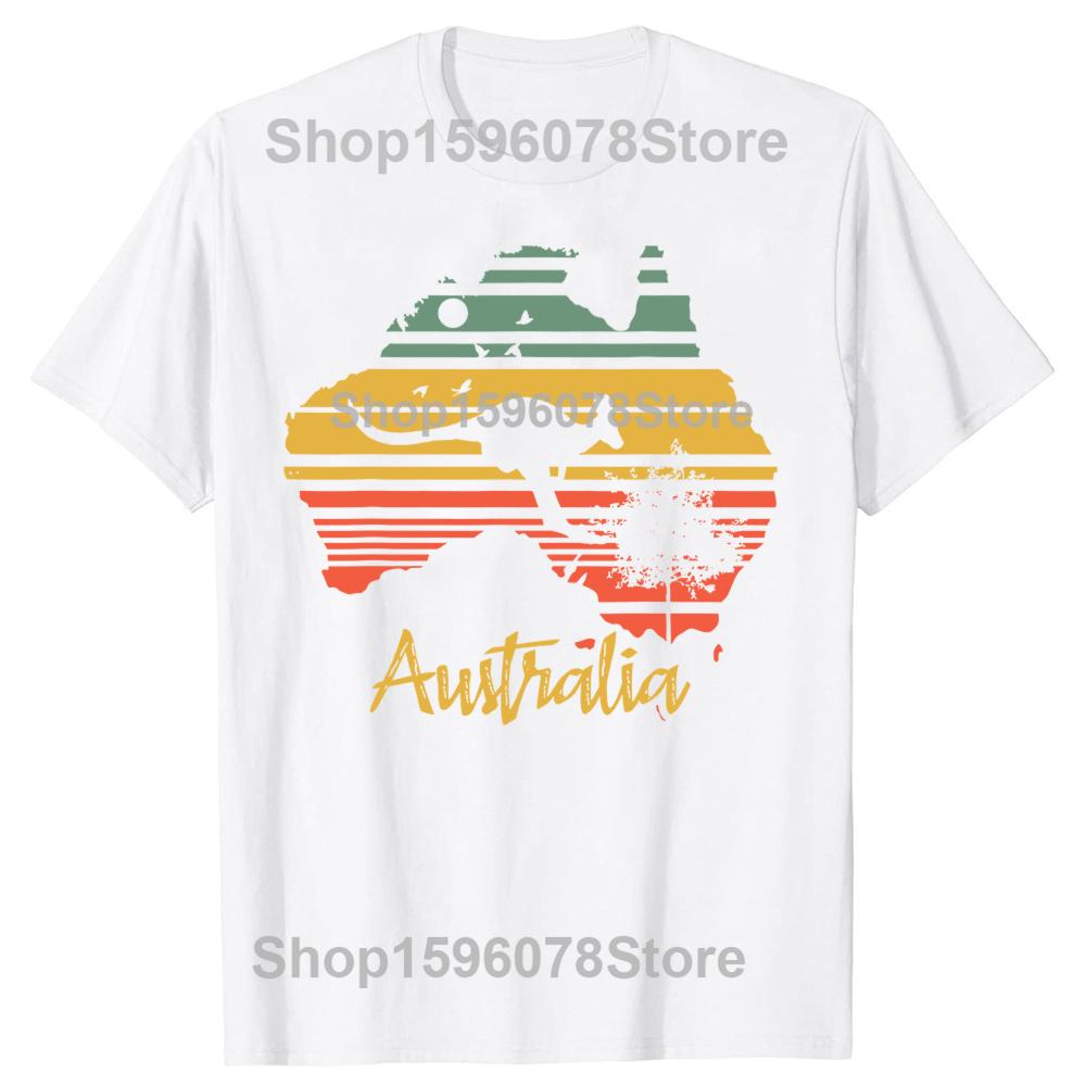 Винтажная карта Австралии День Австралии Австралийская футболка Летняя мужская модная футболка Хлопок Короткий рукав Оверсайз футболка Топы S
