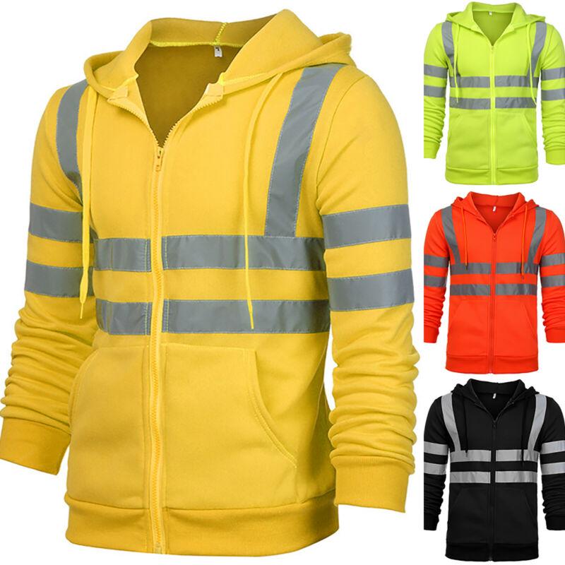 UK Herren Visibility Kapuzen-Sweatshirt, Pullover, Oberteil, Eisenbahn-Arbeitsjacke, Oberbekleidung, Neu