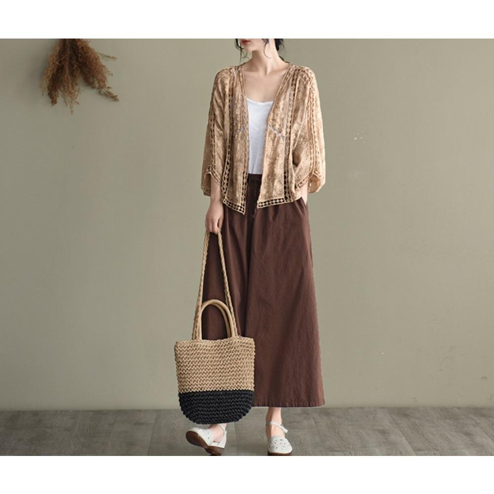 DX- MS64-Spring and Summer Cotton Embroidery Lace Cardigan Short Bat Sleeve Loose Shawl 7 Split Sleeve Air Conditioner Sunscreen Clothes Cover Female