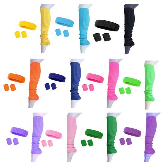 4 Stück/Set Damen Stirnband Armband Bein Yoga Pilates Fitnessstudio Wärmer Schweißabsorbierend Gestrickt Wadenkompressionsmanschette Training