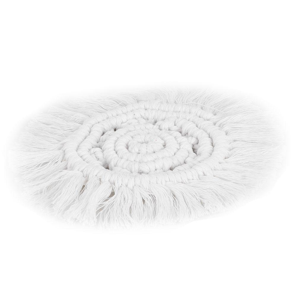 Nordic Style Hand Knitting Cup Coaster With Tassel Heat Insulated Pad Placemat Kitchen UtensilWhite