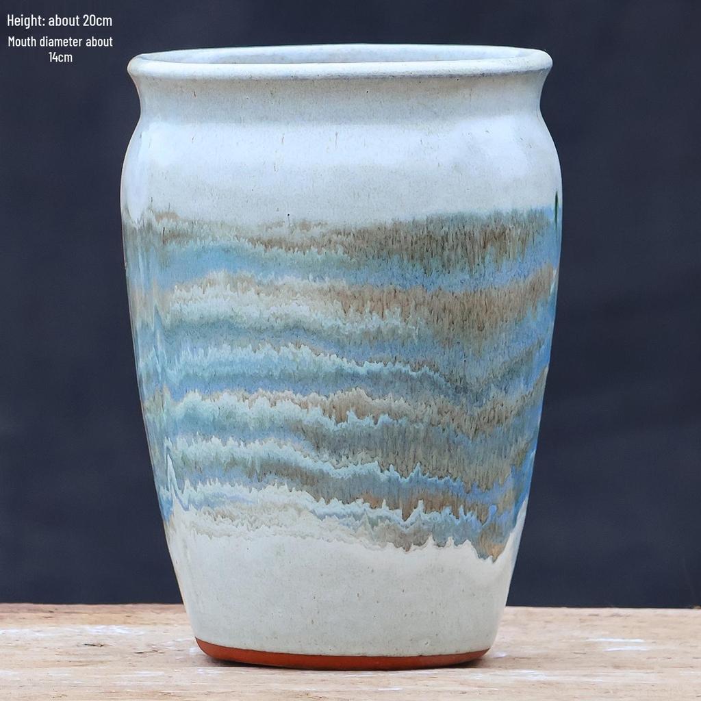 Creative Handmade Coarse Pottery Terracotta Pot - Large Square Glossy Glazed Planter with Low Breathable Rim for Succulents and Pothos