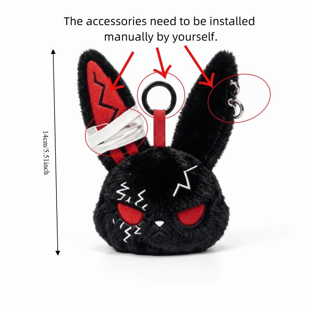 Gothic Wounded Rabbit Keyring Hoop Earrings Cute Furry Bag Pendant Gift For Women