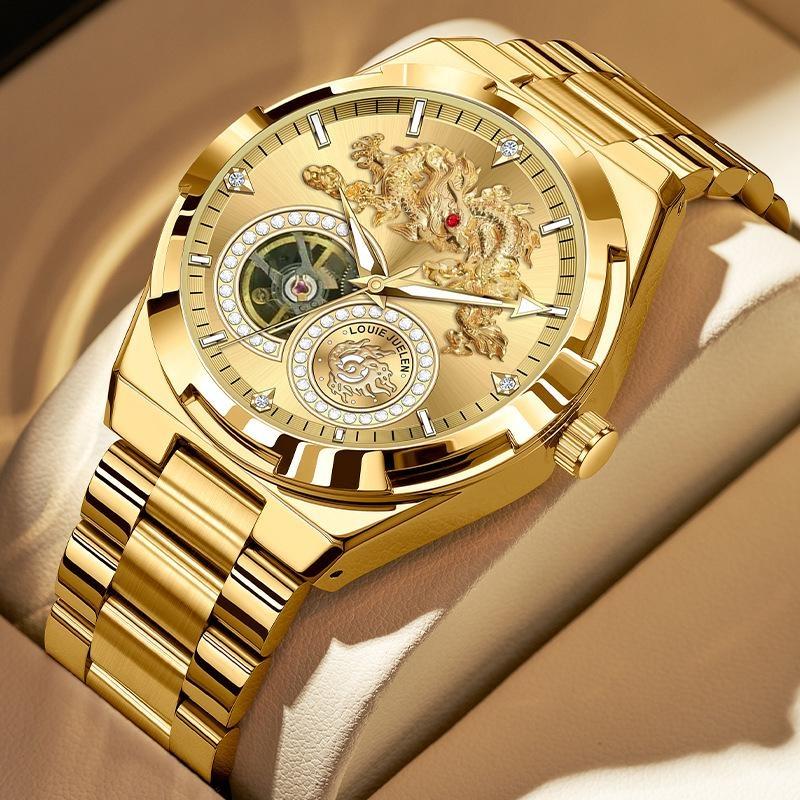 Men s Gold Automatic Watch - Skeleton Dial Luxury Stainless Steel Dress Wristwatch золотой