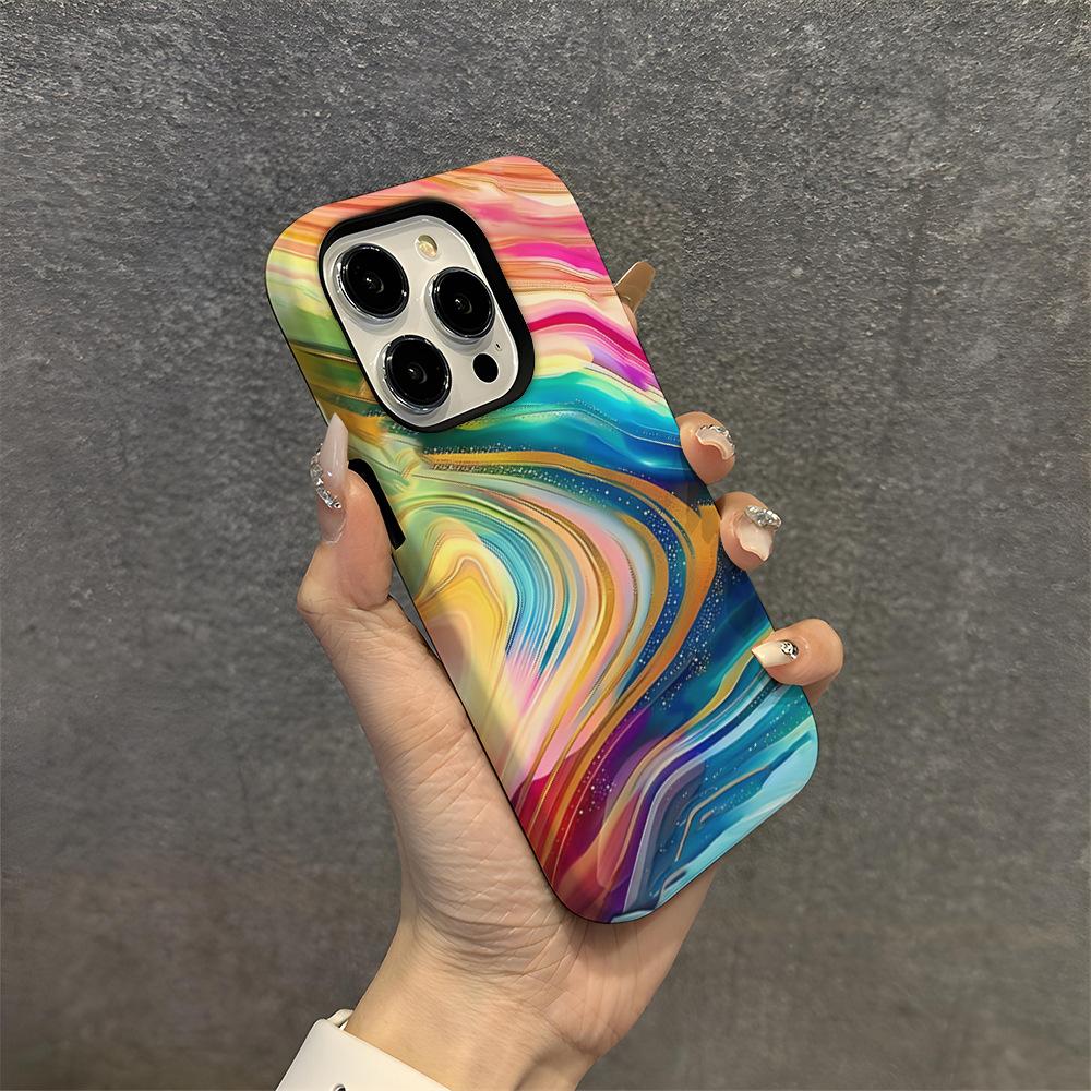 Oil painting color stripe two-in-one film shell iphone14 high value mobile phone case apple 17 magnetic anti-drop cover