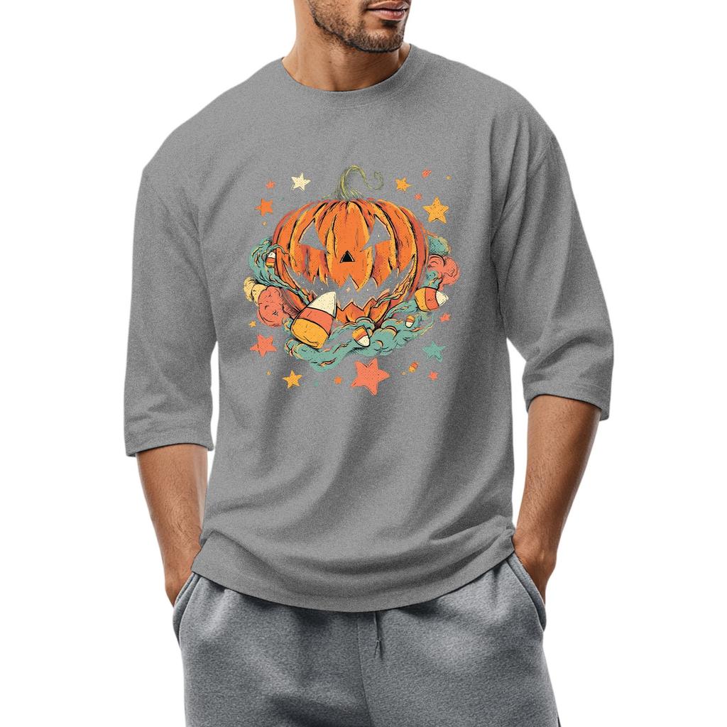 Men'S Round Neck Three-Quarters Sleeve Top Casual Fashion T-Shirt