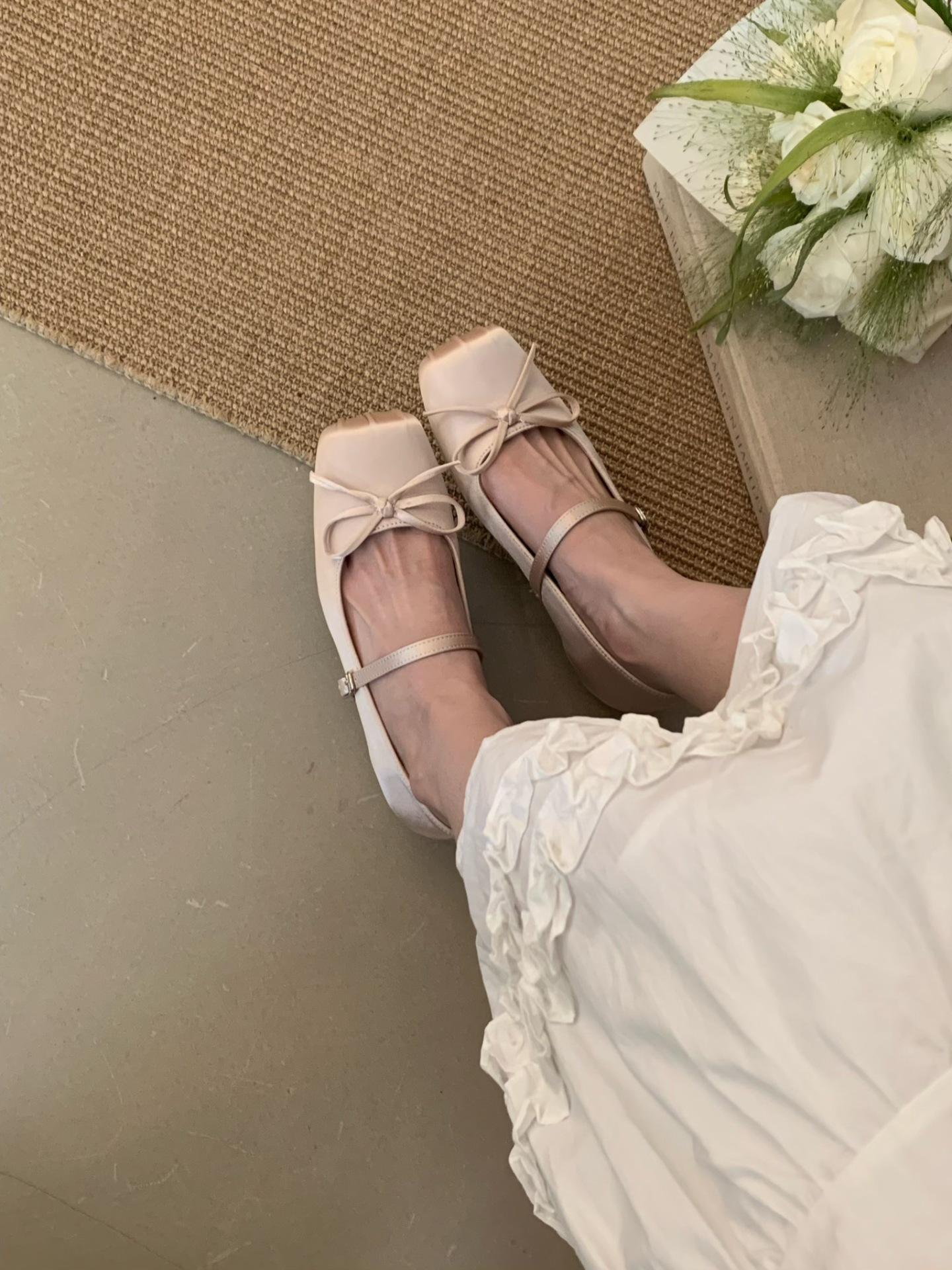Women s 3cm Heel Satin Square Toe Bowknot French Style for Dresses Shoes - Fashionable Footwear 35