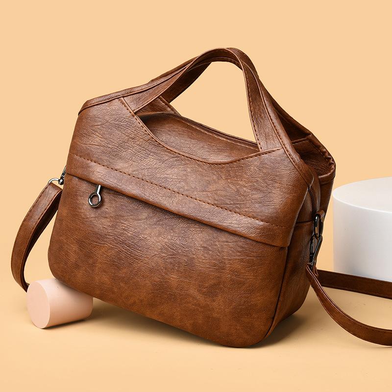 Retro-style Large Capacity Shoulder Bag, Simple and Versatile Solid Color Crossbody Bag, High-end Soft Leather Casual Commuter Bag