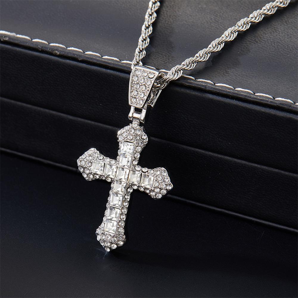 Classic Zircon Cross Necklace Iced Out Hip Hop for Men and Women Bling Pendant Punk Jewelry Gifts