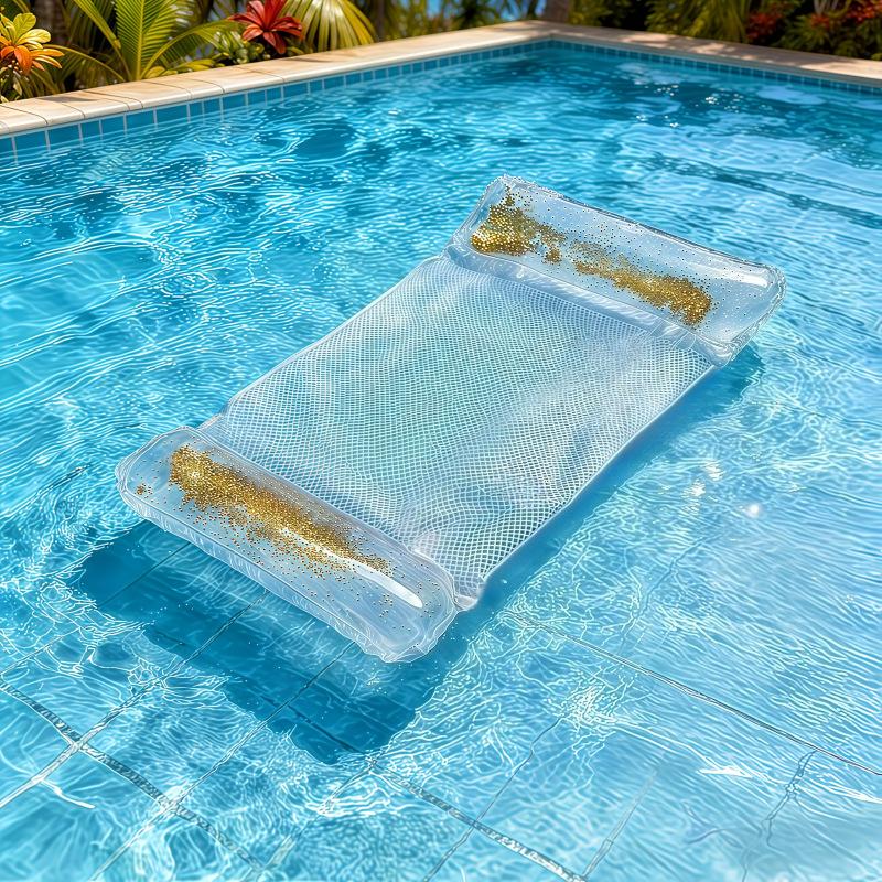 Internet celebrity explosion inflatable hammock with mesh foldable backrest floating row water play recliner floating bed sofa