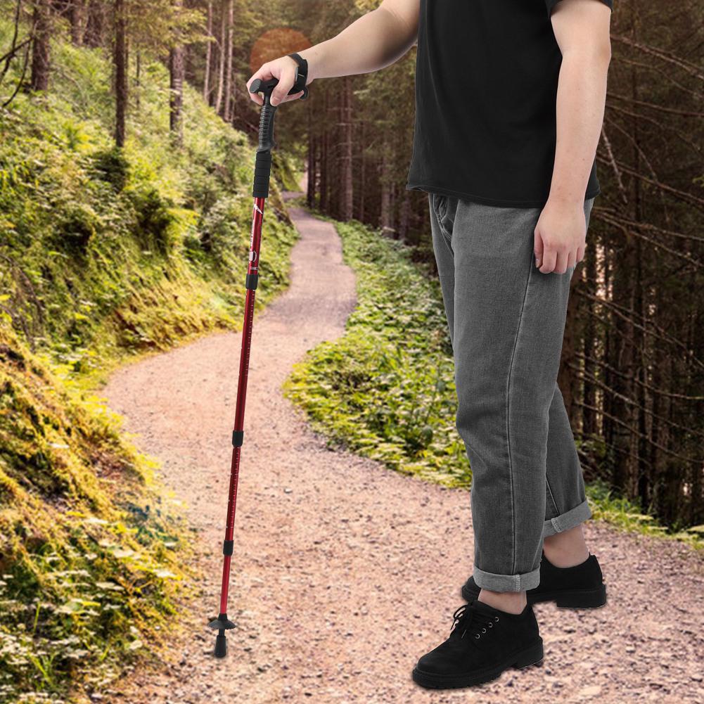 Outdoor Aluminium Alloy Suspension T Handle Trekking Pole Walking Stick for Climbing Camping(red )