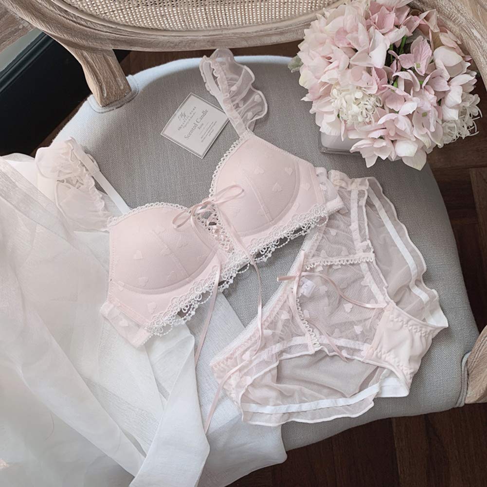 Beautiful Bra and and Junior High School Night Sheer Pink L [Laisve] Cleavage, Non-wired Shorts, 2-piece Set, Push-up Bra, Sweat-absorbent Breathable,