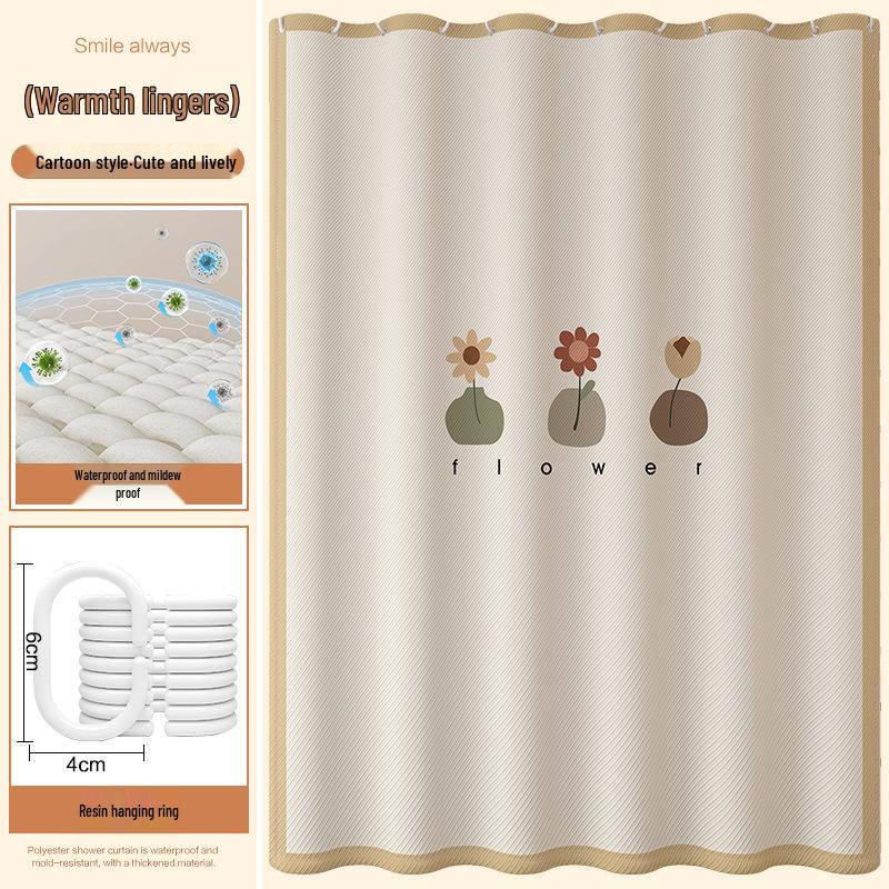 Shower Curtain with Cute Cartoon Design - Dry & Wet Separation, Punch-Free Installation