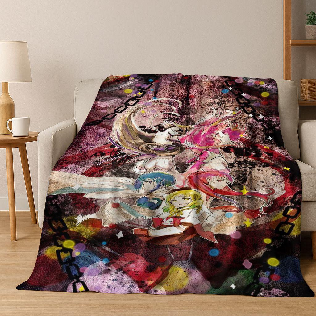 Cartoon Puella Magi Madoka Magica Girl Anime Art Flannel Blanket,Cozy Soft Throw Blanket for Home Bedroom Bed Sofa Cover Kids