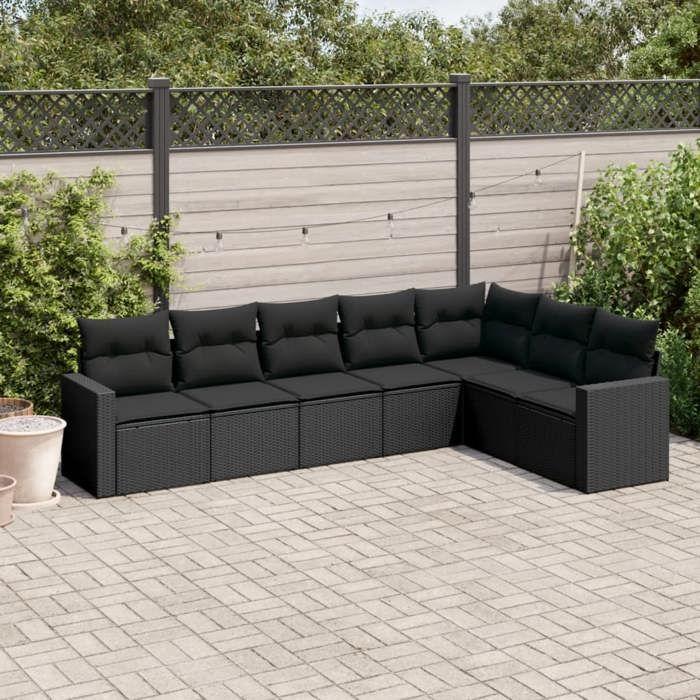 VidaXL Garden Lounge Set 7 Pcs with Cushions Black Wicker 3251382