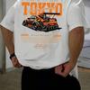 Mens Summer 100 Cotton Fashionable Casual Loose Large Size Japanese Tokyo Pattern Printed Round Neck Short Sleeve Tshirt Top