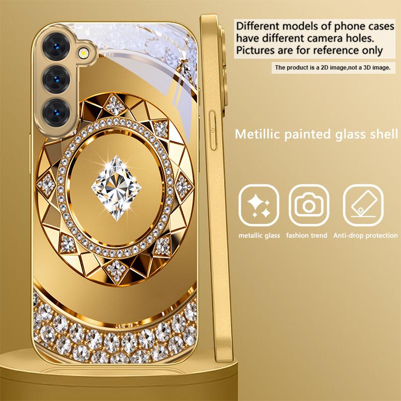 Exquisite Jewelry Art For Samsung Galaxy S26 S20 FE S21 S22 S23 Plus S24 Ultra S25Ultra S21+  S22Plus Golden glass phone case