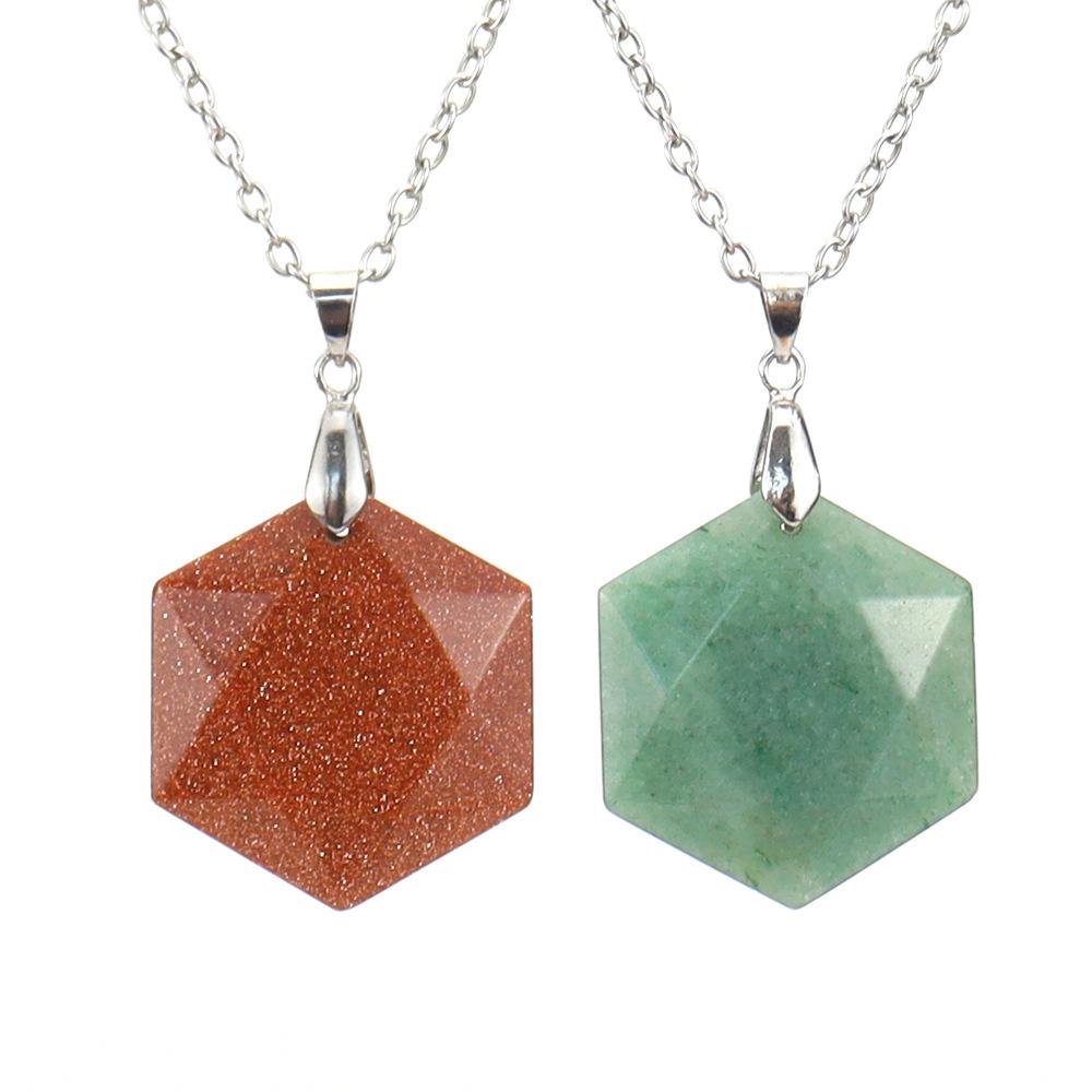 Crystal Gemstone Hexagram Black Yorite Pendant Necklace Cut Polyhedron Pendant N532