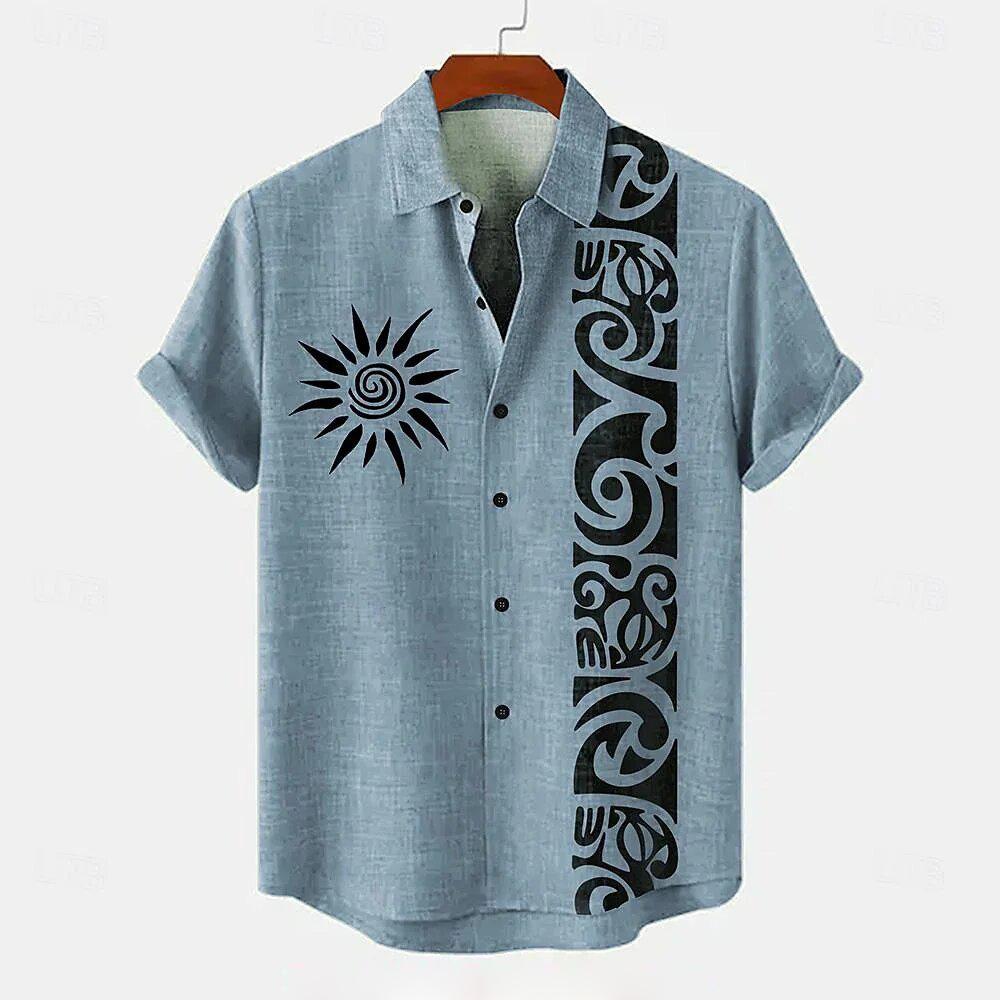Men's Ethnic Style 3D Printed Shirt Hawaiian Casual Vacation Men's Short-sleeved Lapel Pocket Shirt High Quality Men's