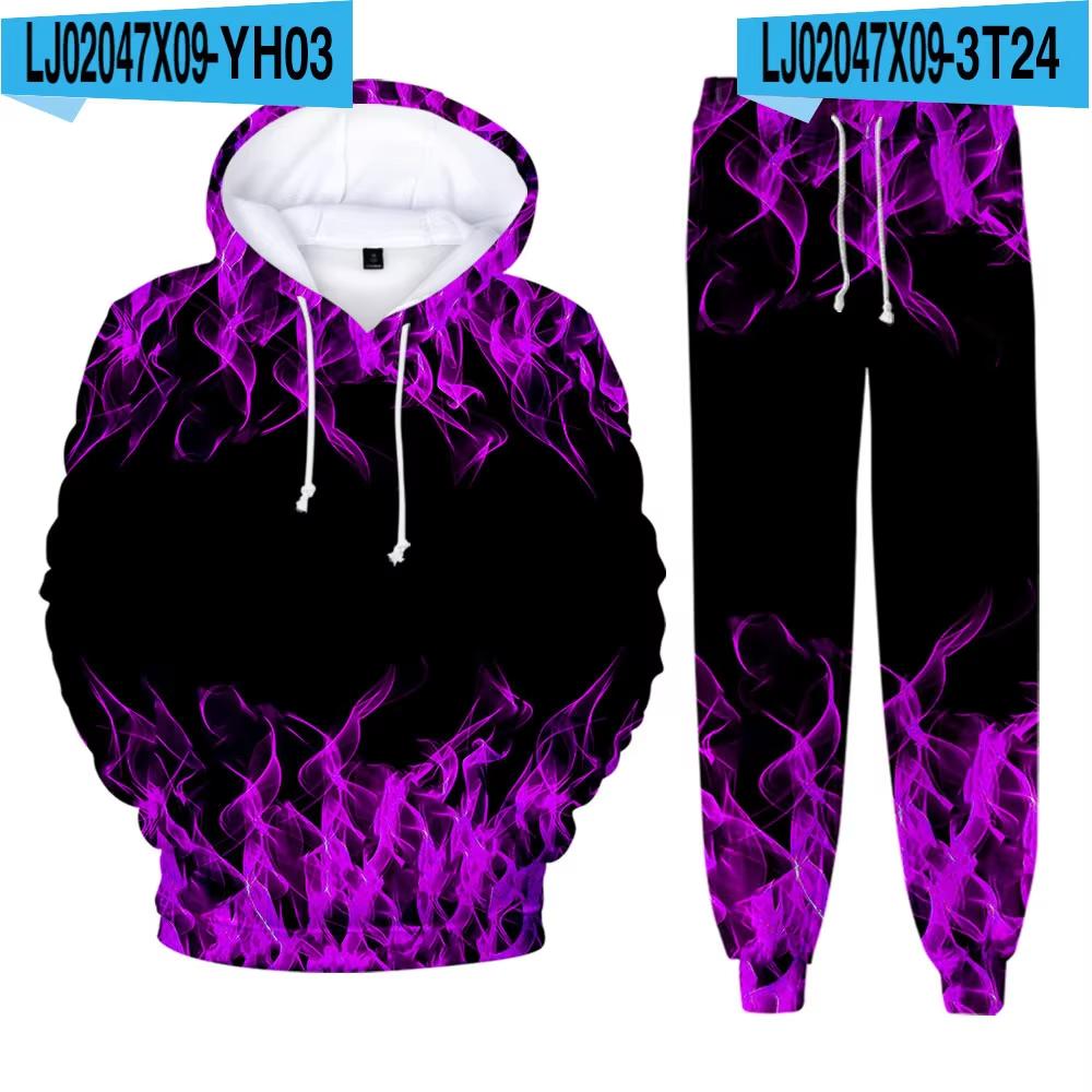 Men's Hoodie Pant Set Blue Flame 3d Print Sets Men Women Fashion Hoodie +Pants 2Pcs Sets Sports Casual Two Piece Tracksuit Suits