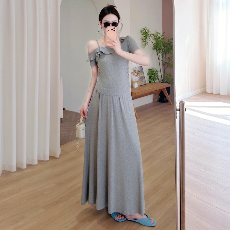 2026 Maternity Knit Plus Size Two-Piece Set Flattering Summer Wear M