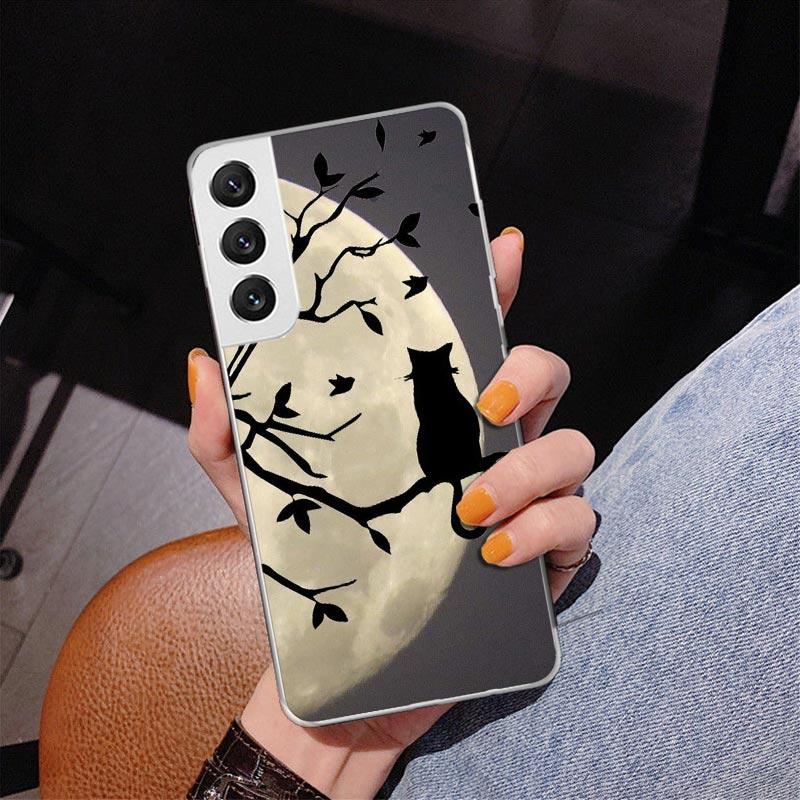 Black Cat Cartoon Cute Phone Case For Samsung Galaxy S24 S25 Edge S26 Ultra S23 S22 S21 Plus S20 FE + Personalized Print Cover G