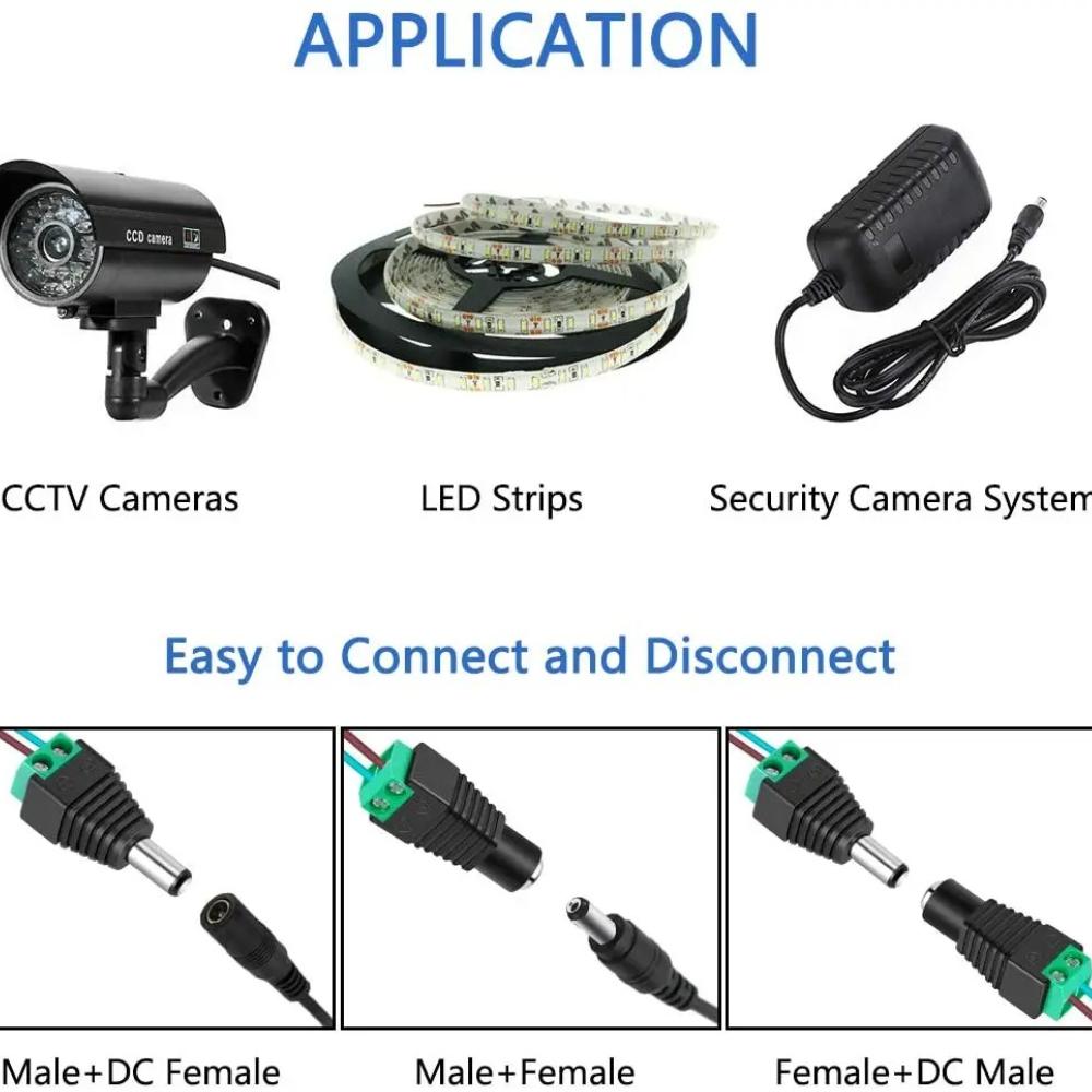 12V DC Power Connector 5.5mm x 2.5mm Power Jack Adapter 100 Pairs/100PCS For Led Strip CCTV Security Camera Wire Ends