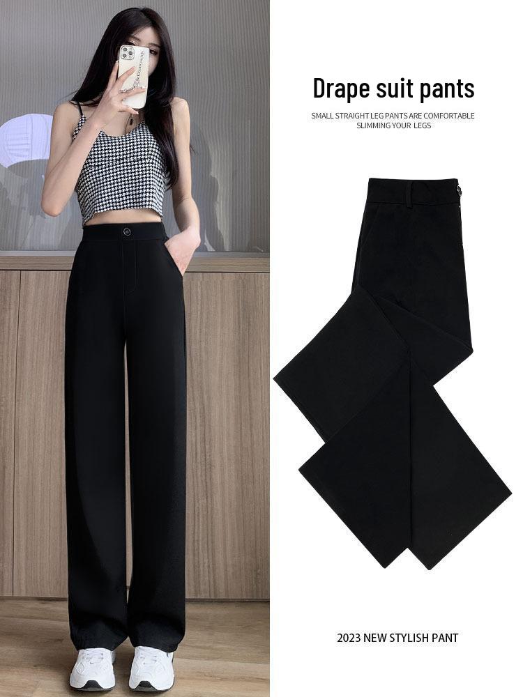 

2026 Women s Ice Silk Wide-Leg Summer Pants - Thin, Drapey, Narrow Straight-Leg for Petite Casual Wear S чёрный