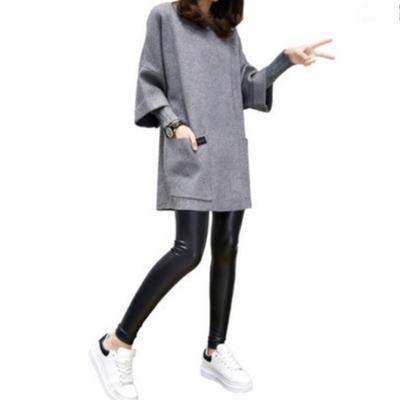 New Autumn and Winter Fat MM Loose Long Sleeve Jacket Long Solid Color Top Round Neck Sweatshirt Women's Clothing