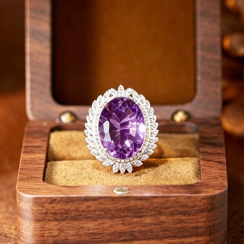 Large Amethyst & Citrine Pendant Necklace for Women, S925 Silver Clavicle Chain, Colored Gem Jewelry