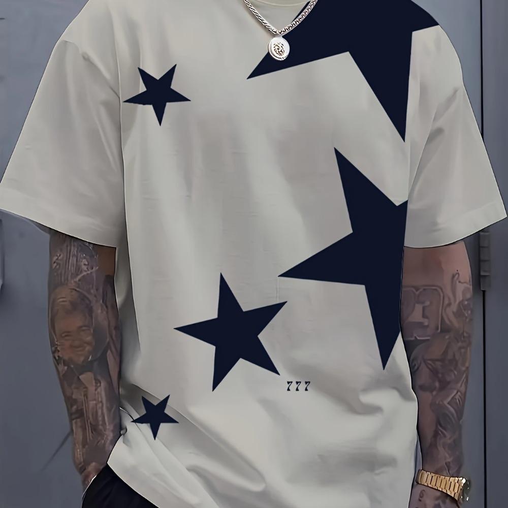 Men's Summer Casual 3D Printed Star Pattern T-Shirt Lightweight and Breathable Fabric