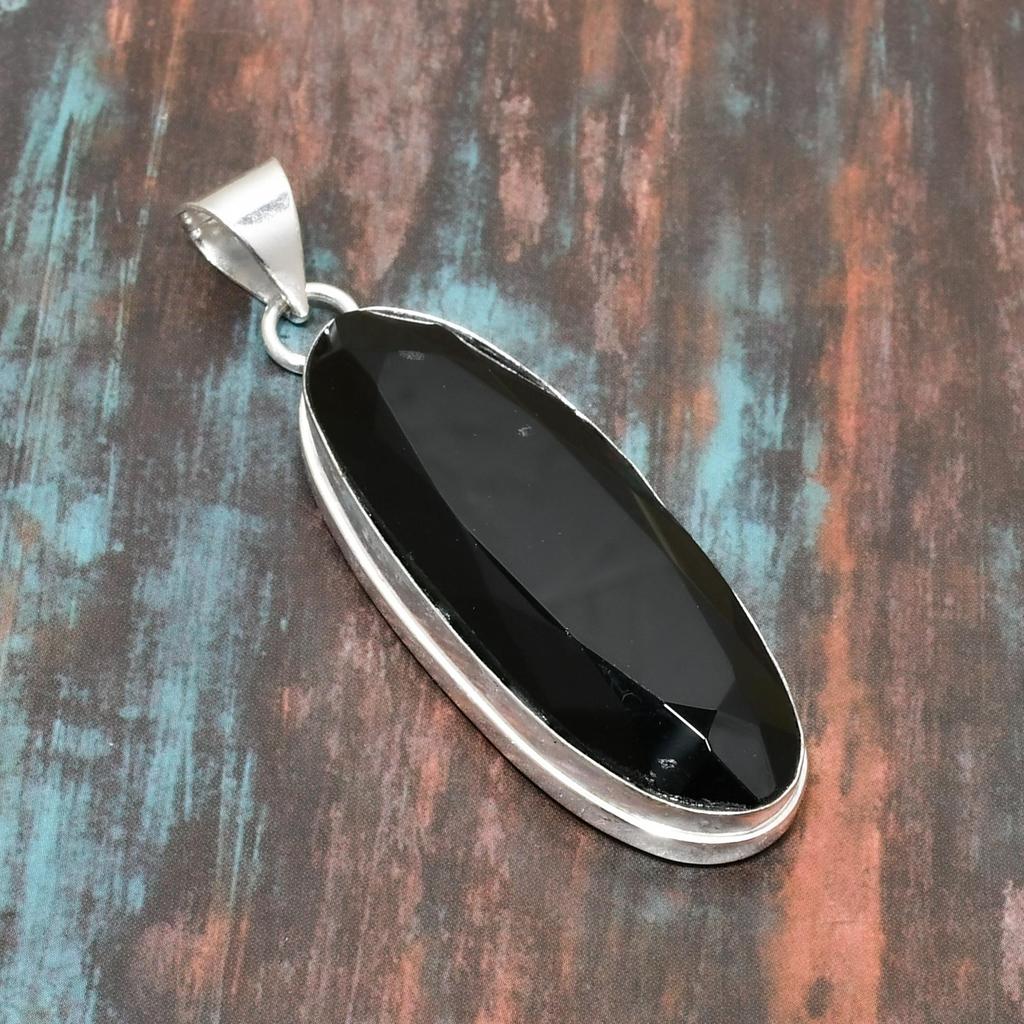 Svart spinell, ädelsten handgjorda solid 925 sterling silver smycken hänge