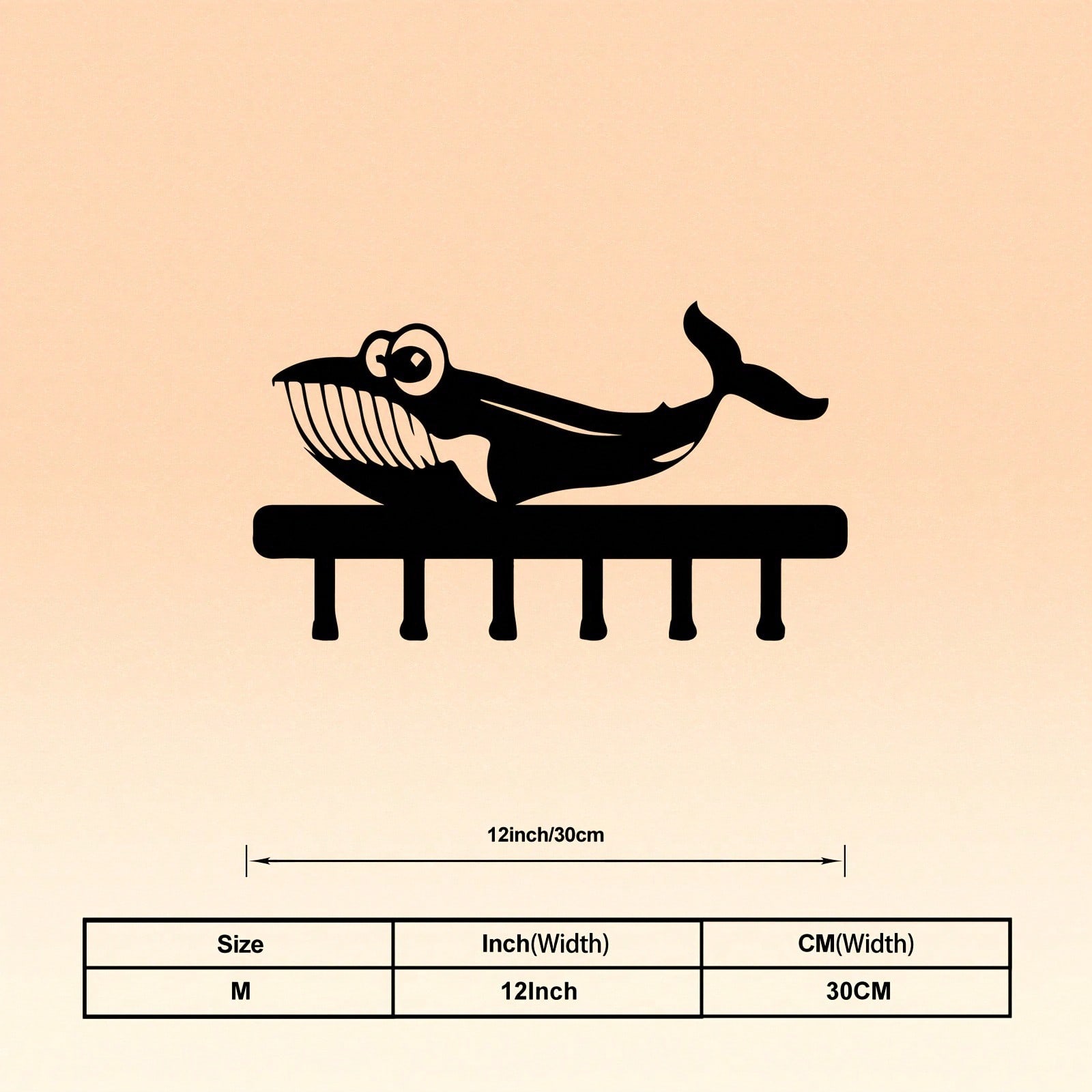 

Whale Metal Key Holder Wall Mounted Space Saving Entryway Organizer for Keys Coats Hats Modern Home Decor 18x30