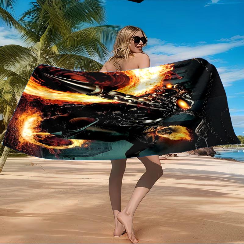 Rider On Fire Strandtuch Mikrofaser Strandtuch, Leicht und Schnelltrocknend, für Sommerreisen, Schwimmbad-Fan Geburtstagsgeschenk