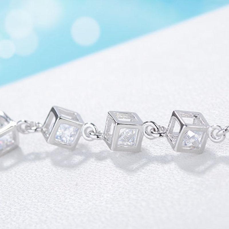 925 Sterling Silver Lucky Bracelets Cuff Cube Box Fashion Charm Chain Bangle Women Ladies Girls Jewelry Gift Silber Pulseiras