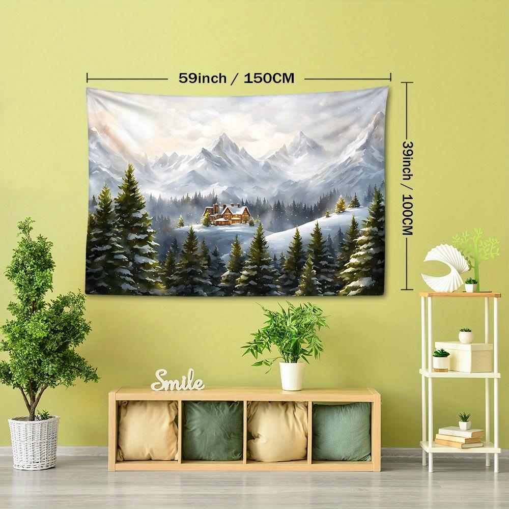 1 Stück, Berghütten-Wandteppich, 126x320 Zoll, Gewebter Wandbehang aus Polyester, Weicher und Flacher Stoff, Natürlicher Stil Raumdekor, Rückwand für Schlafzimmer & Wohnzimmer
