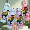 1PC Rainbow Dinosaur Allysaurus 750ml Color Plastic Sports Water Bottle Leakproof Flip Straw Lid Suitable for Sports Office Home Use