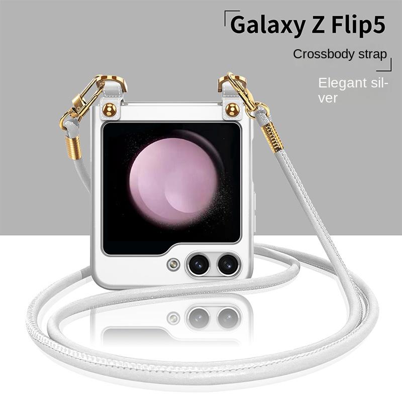 Galaxy Z Flip 5 Hülle, luxuriöse Umhängetasche mit Lanyard für Samsung Galaxy Z Flip 5 5G, galvanisierte Hartschale, stoßfeste Schutzhülle