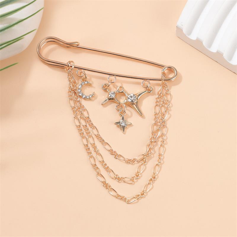 Schmuck Retro Diamant Stern Mond Sichel Kette Quaste Broschen Elegant Damen Kleidung Dekor Zubehör Tasche Anhänger Anzugnadeln