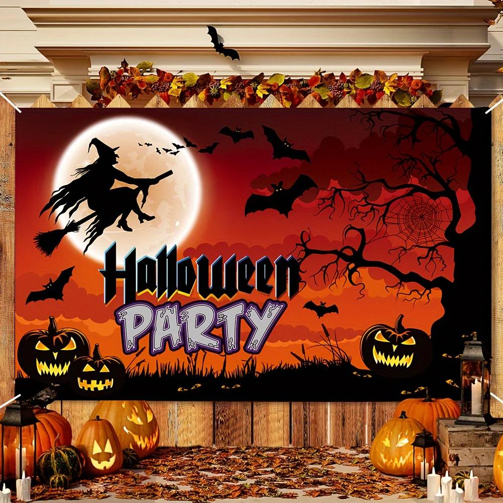 Halloween Witch and Pumpkin Banner - 708 inches x 433 inches - Durable Polyester Decoration DJH